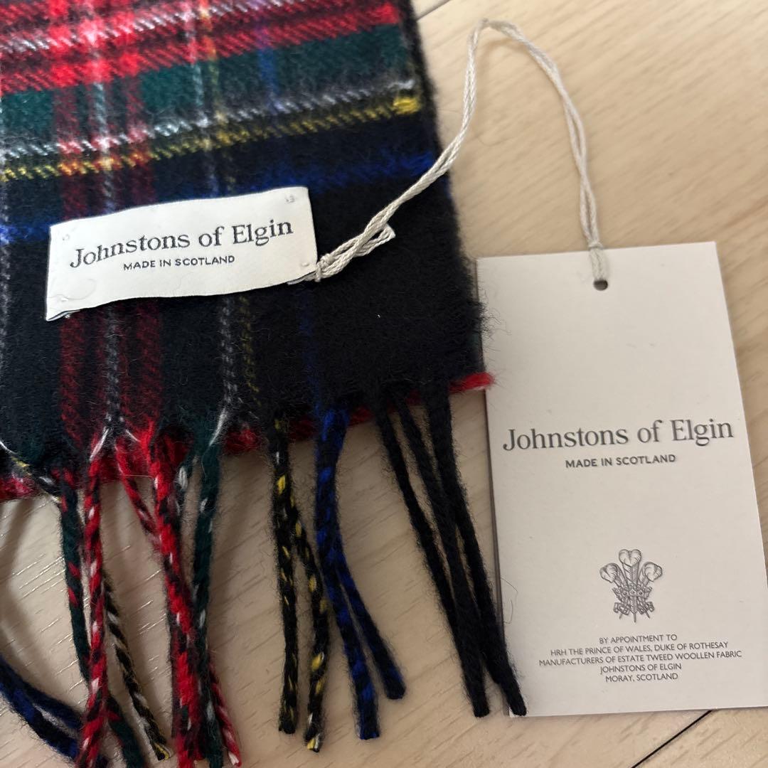 Johnstons of Elgin チェック柄マフラー ブラック