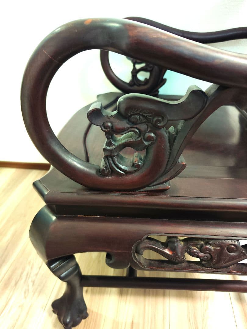 残り2脚 希少骨董 大理石インレイ椅子 玉座 宮廷 紅木 紫檀 黒檀花梨李