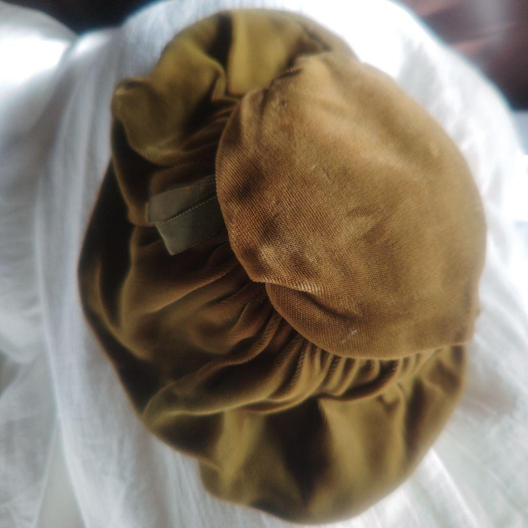 アンティーク 帽子 オリーブグリーン ベルベット グログランリボン