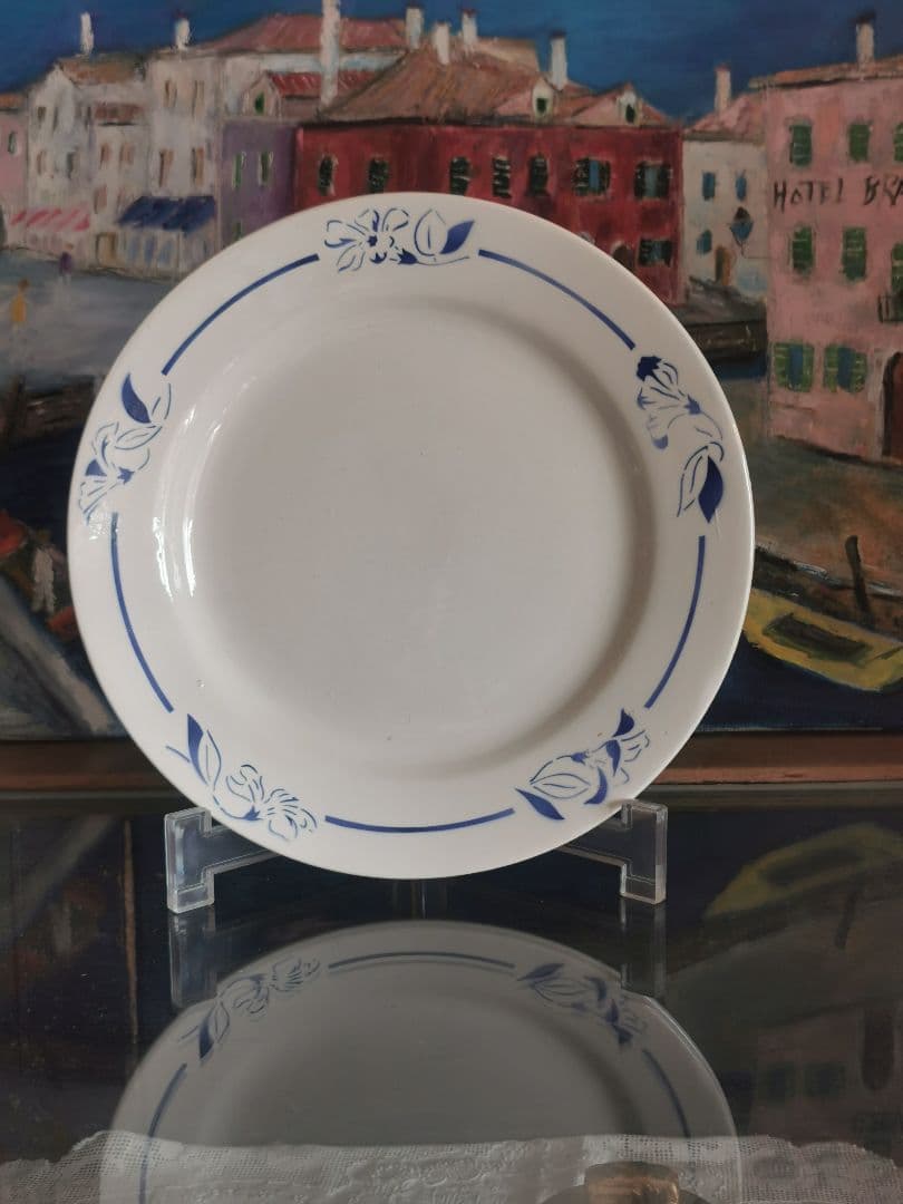 アンティーク クレイユモントロー インディゴの水仙 22㎝プレート2枚