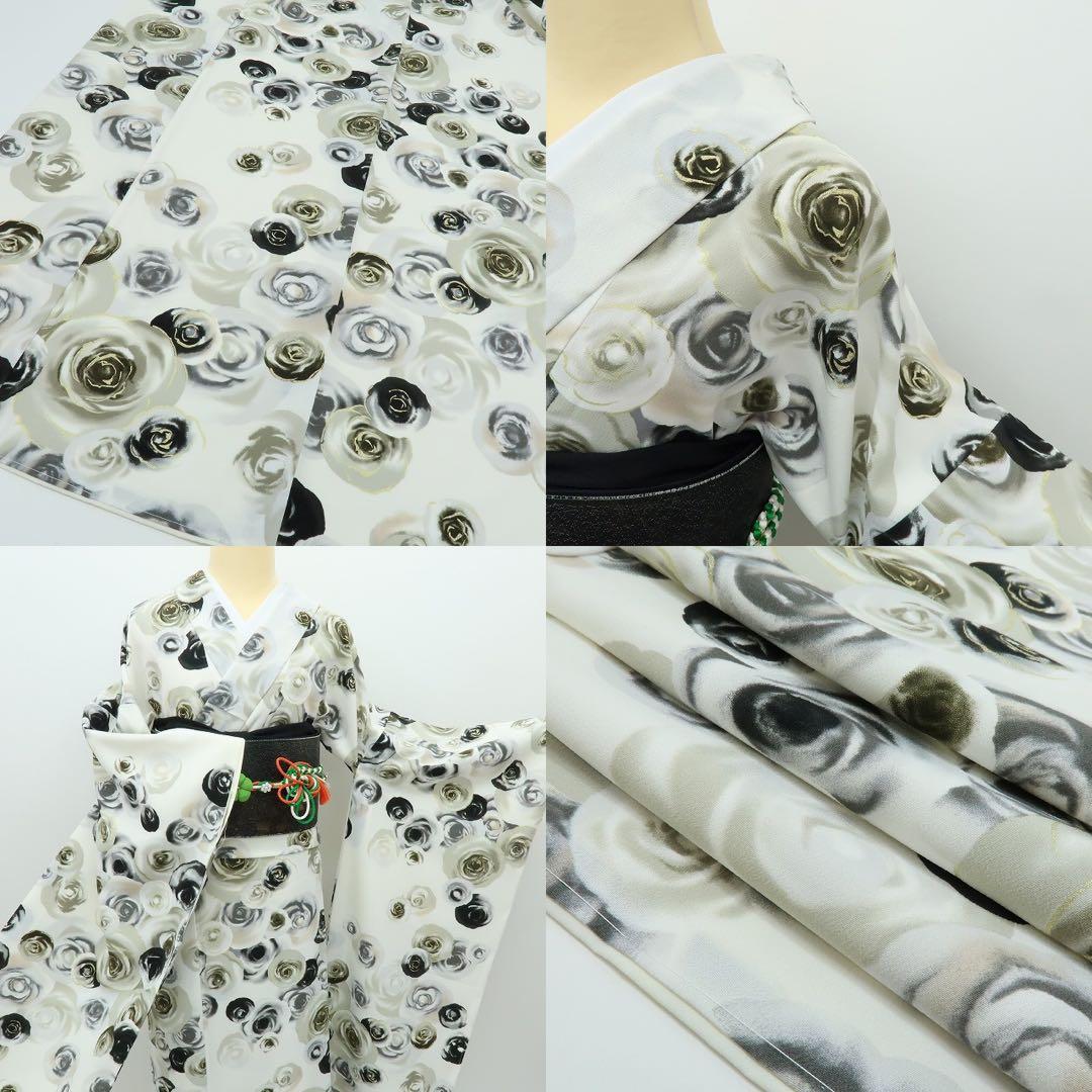 新品 洗える着物 仕付け糸付き 薔薇 トールサイズ 振袖 着物 A2236の