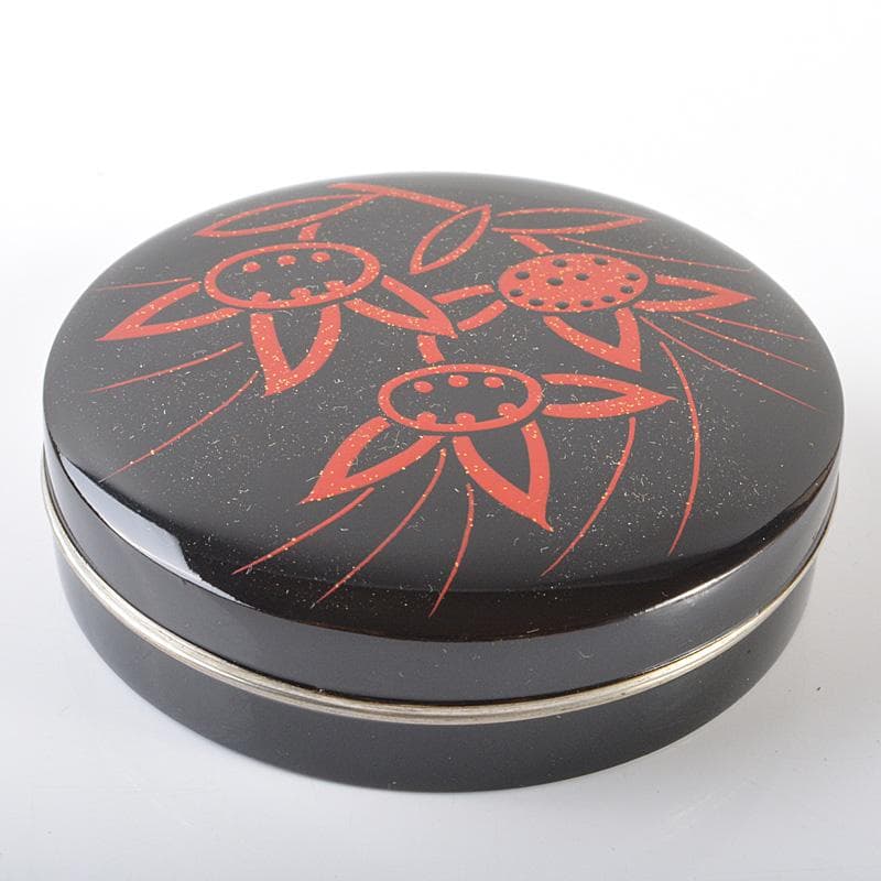 茶道具　山中塗　道場宗廣作　花蒔絵　銅覆輪　香合　共箱　V　R6446