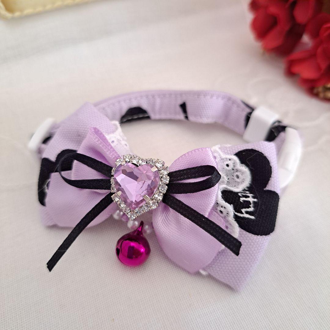 シングルリボン、バレンタインハート柄(パープル)わんちゃん猫ちゃん用