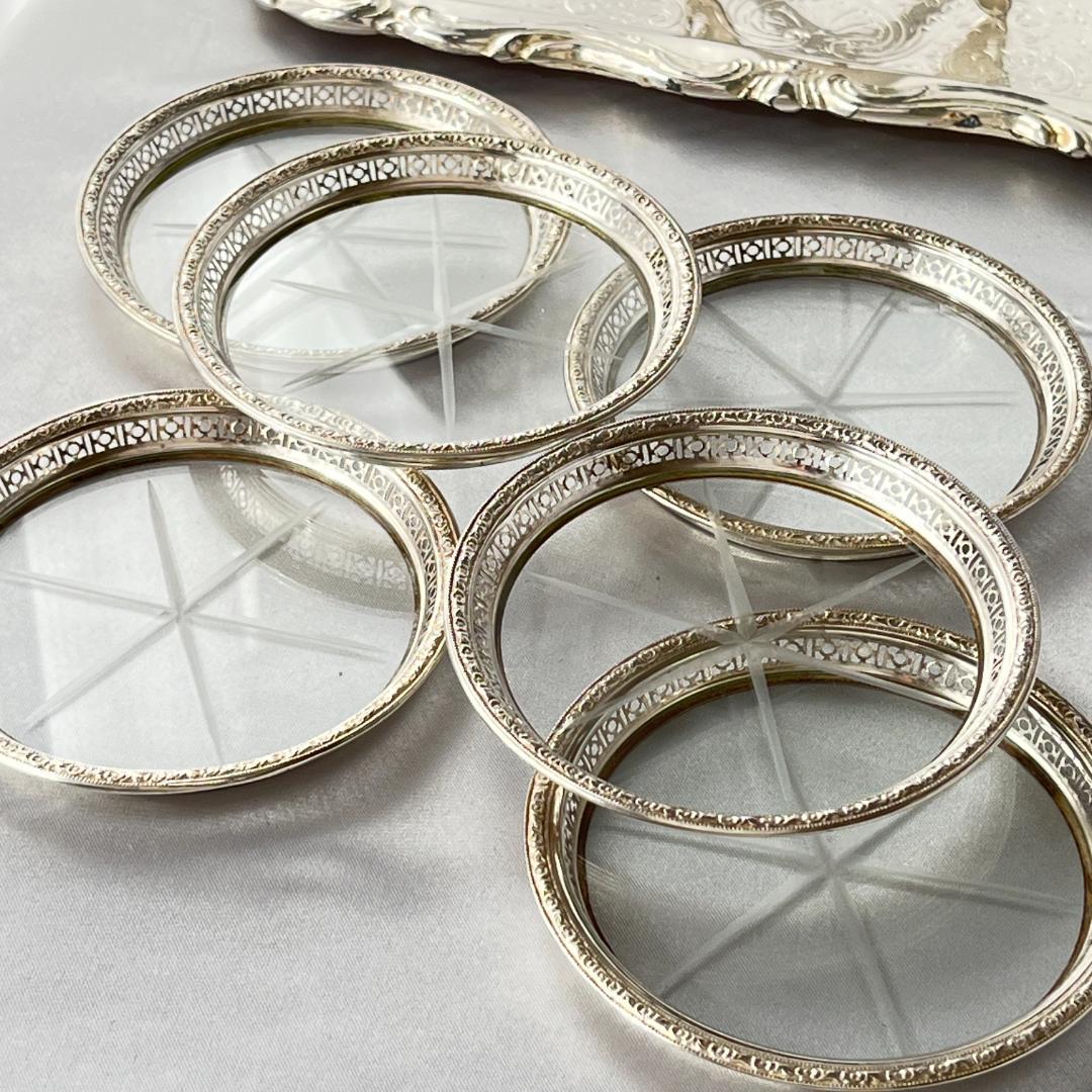 Webster】【純銀 / ガラス】 透かしのコースター 6枚 スターリング