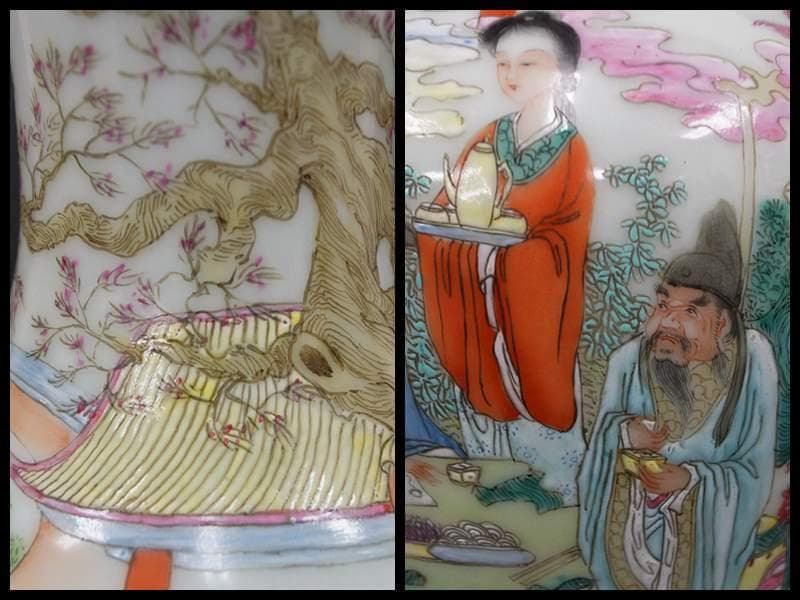 清時代 雍正年製在銘粉彩色絵『人物物語文』飾壺/ 花器