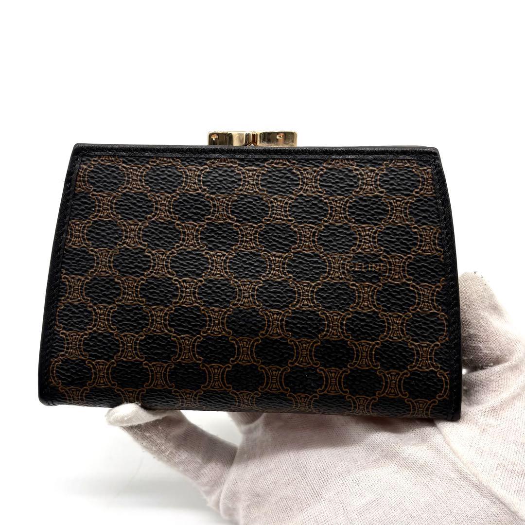 極美品✨セリーヌ マカダム がま口 財布 ポーチ PVC レザー ブラック 希少