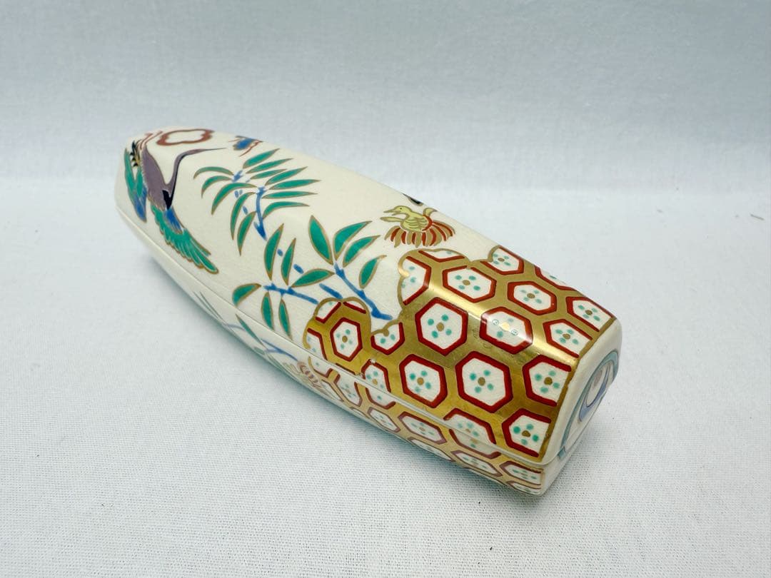 未使用 茶道具 桃岡堂造 仁清風 松竹梅鶴亀絵 ぶりぶり香合 底