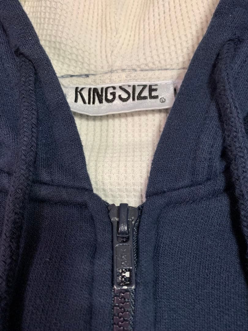 80sUSA KING SIZE裏サーマルパーカーXXLダブルフェイス紺ワッフル