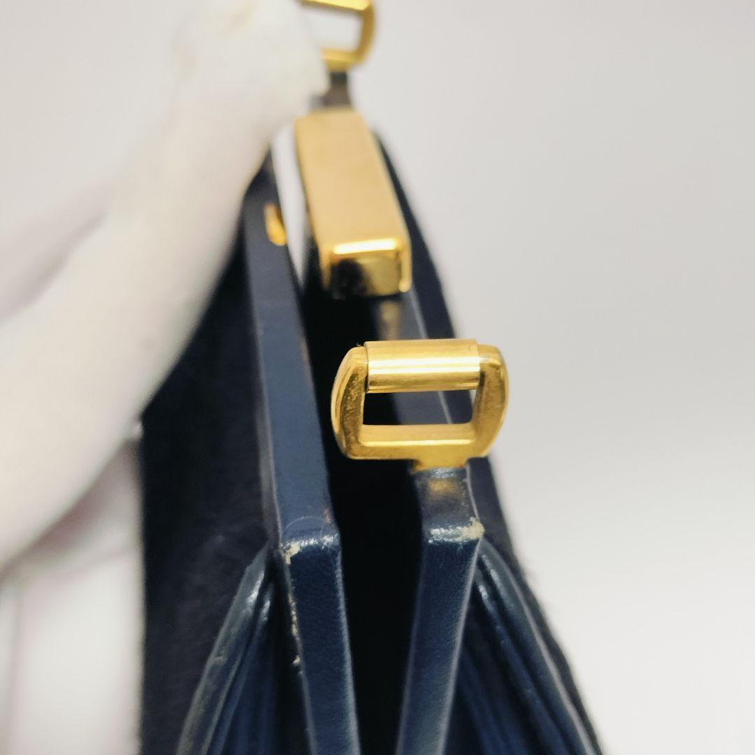 【希少　訳あり】GUCCI グッチ　ハラコ ミニ がま口　ポーチ　財布　ネイビー