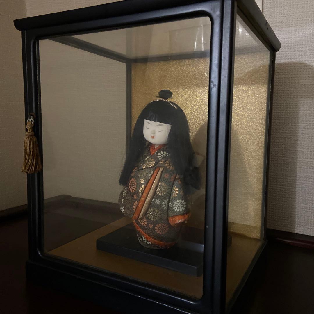 日本人形 純和風 わらべ 黒髪女の子 長髪日本伝統工芸品 ガラスケース