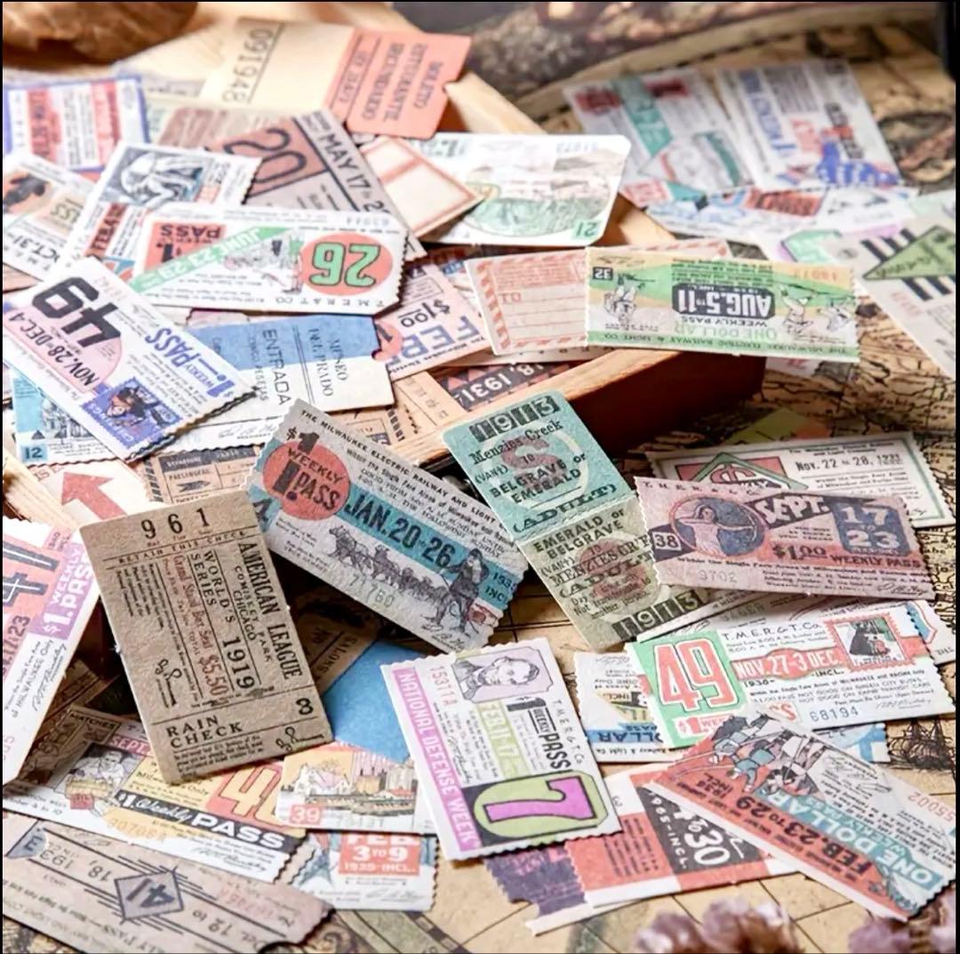 コラージュ素材 ビンテージチケット風デザインペーパー30枚 - メルカリ