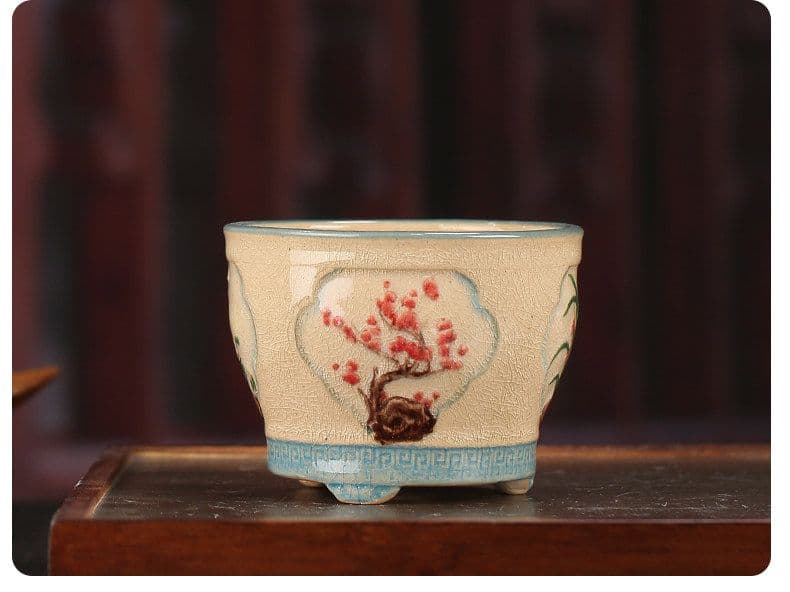 盆栽鉢 梅蘭竹菊磁鉢 山野草鉢 多肉植物 植木鉢 小品大品盆栽鉢 陶器鉢