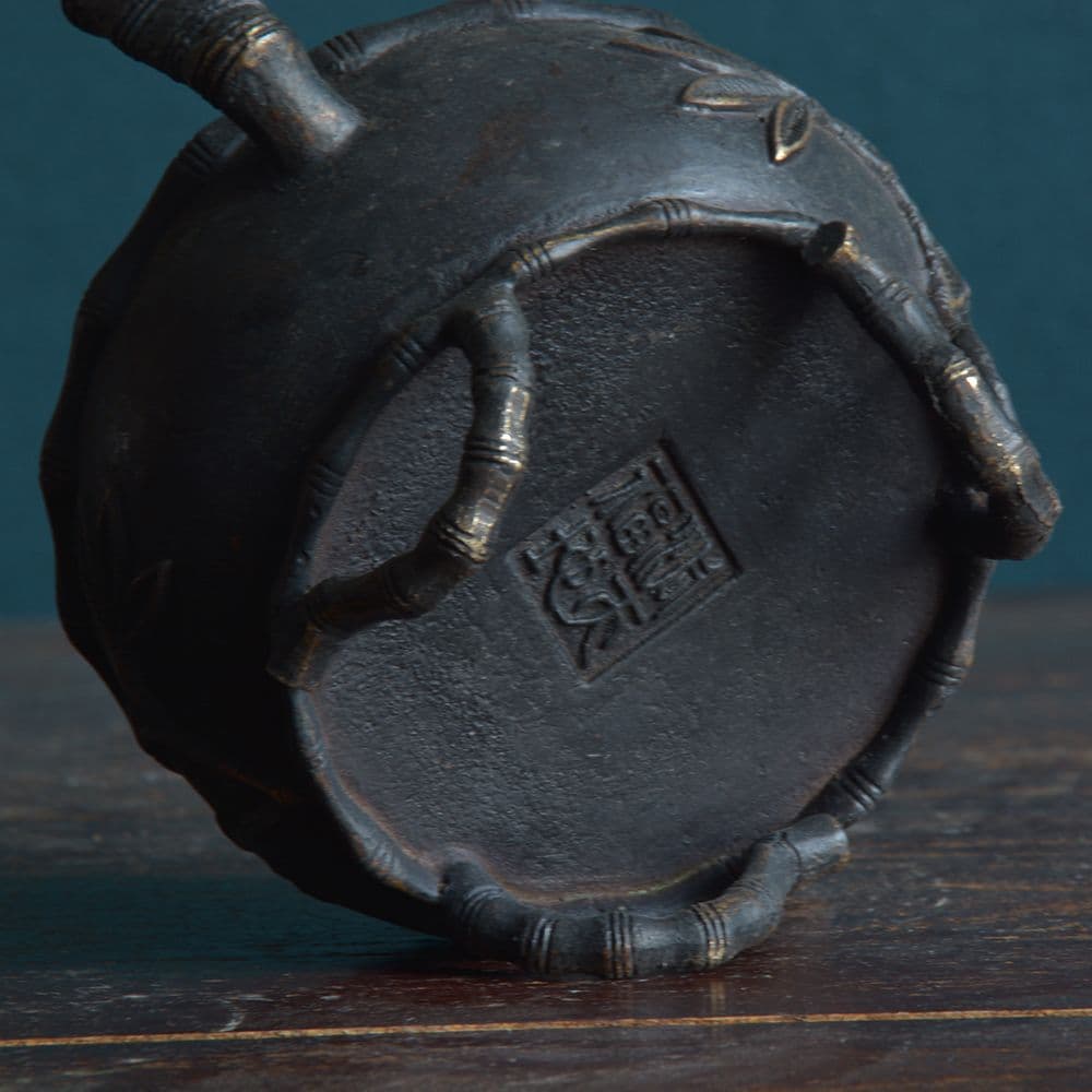 銅炉 香炉【福地洞天】 三足竹節紋香炉 宣徳炉 茶道香道具 工芸品 置物