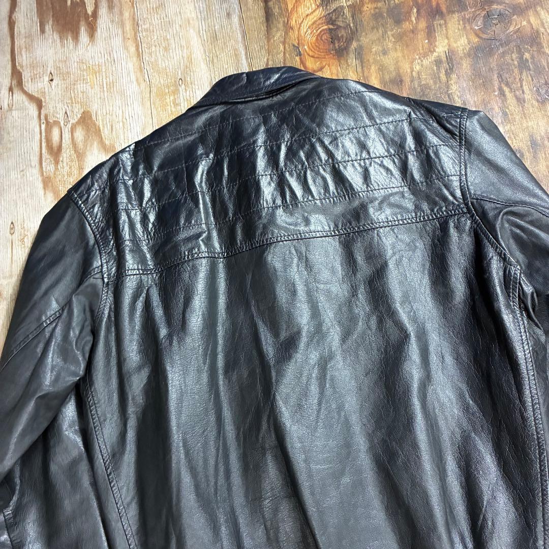 80s ショート レザー ジャケット ブラック リブ VINTAGE 日本製