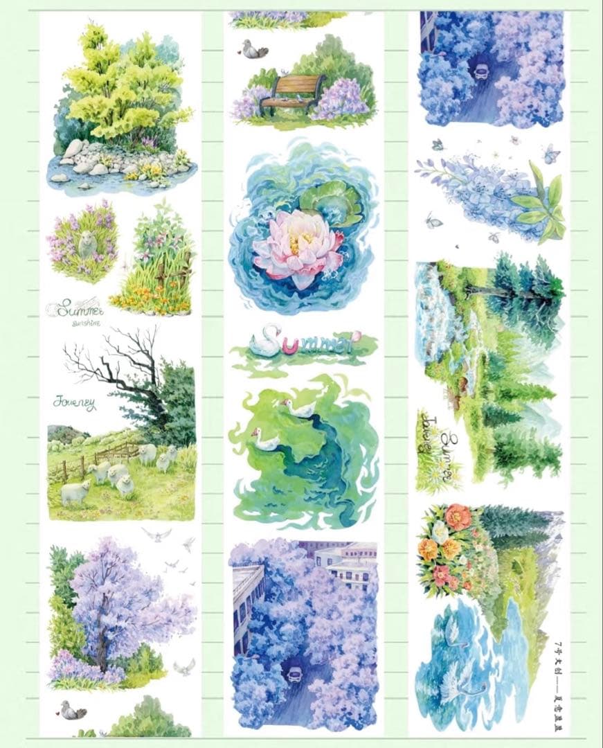 8573】海外 マステ 5m巻売り PETマスキングテープ 夏景色