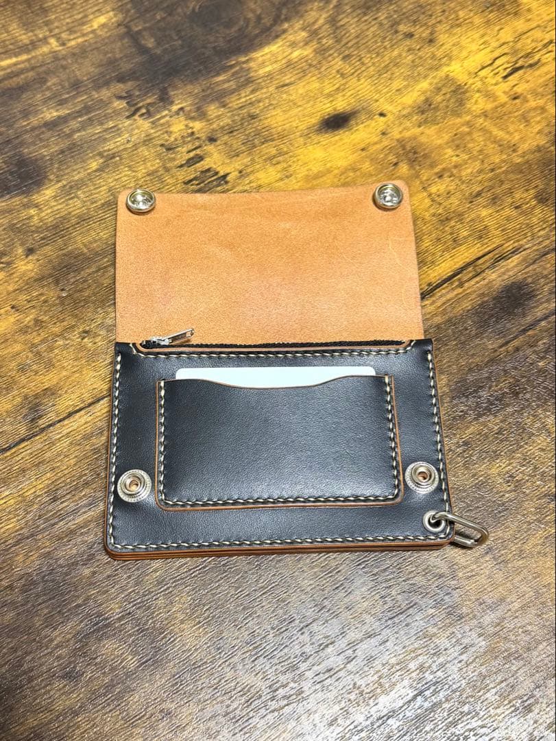 トラッカーウォレット　財布　栃木レザー　3層　茶芯　ミドルタイプ