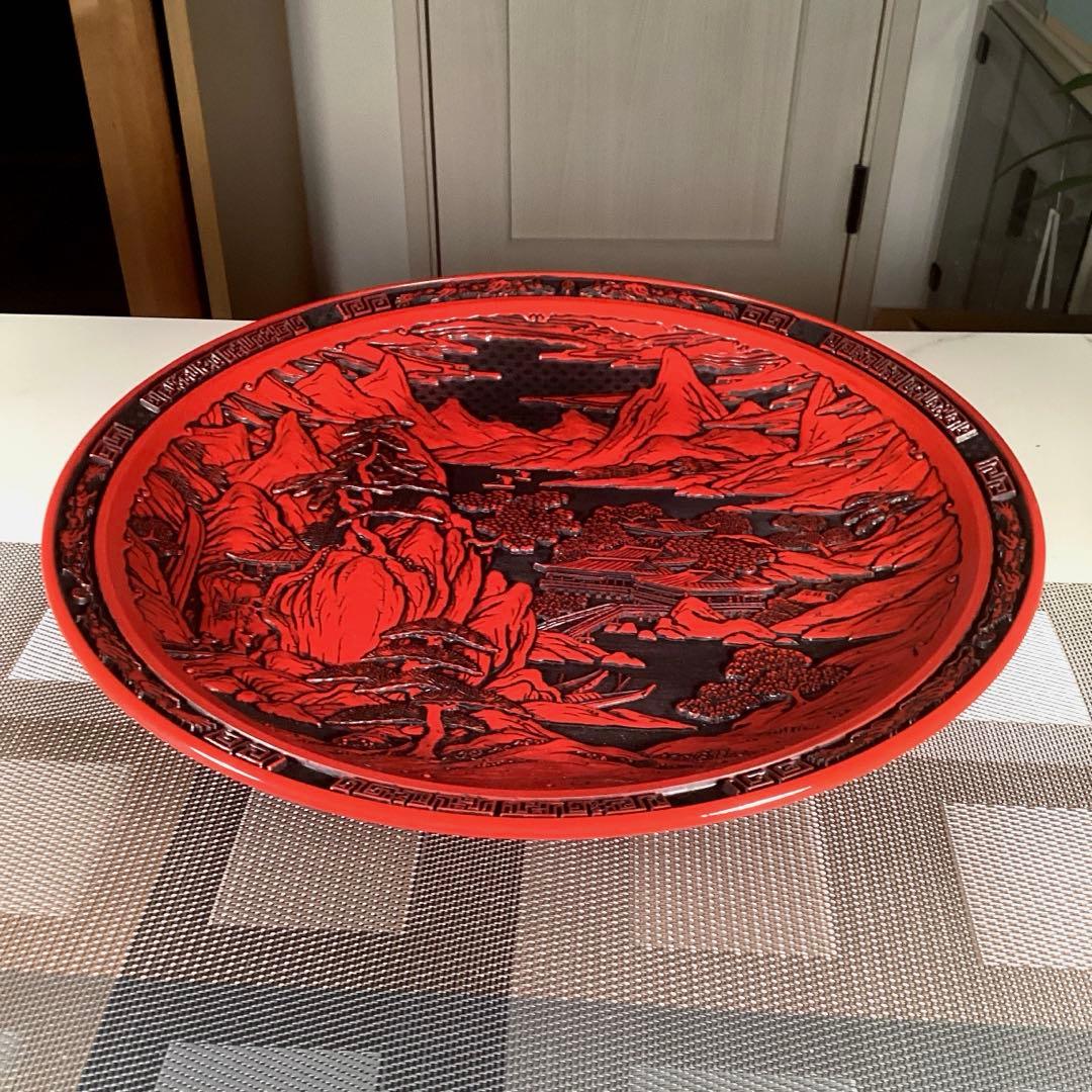 暮らしのうー特価』 堆朱 大皿 飾り皿 皿立て付き 特大サイズ