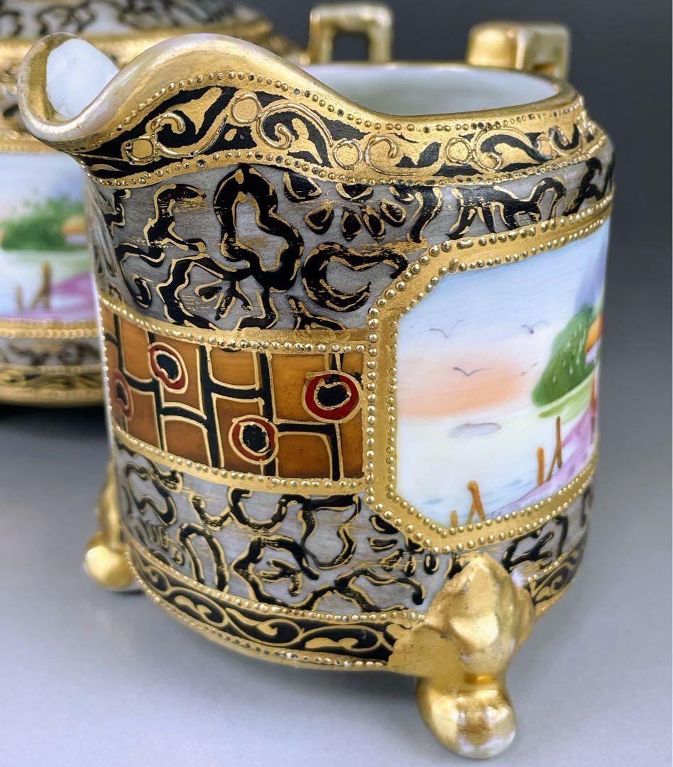 希少】オールドノリタケ アールヌーボー様式 風景紋 シュガーボウル