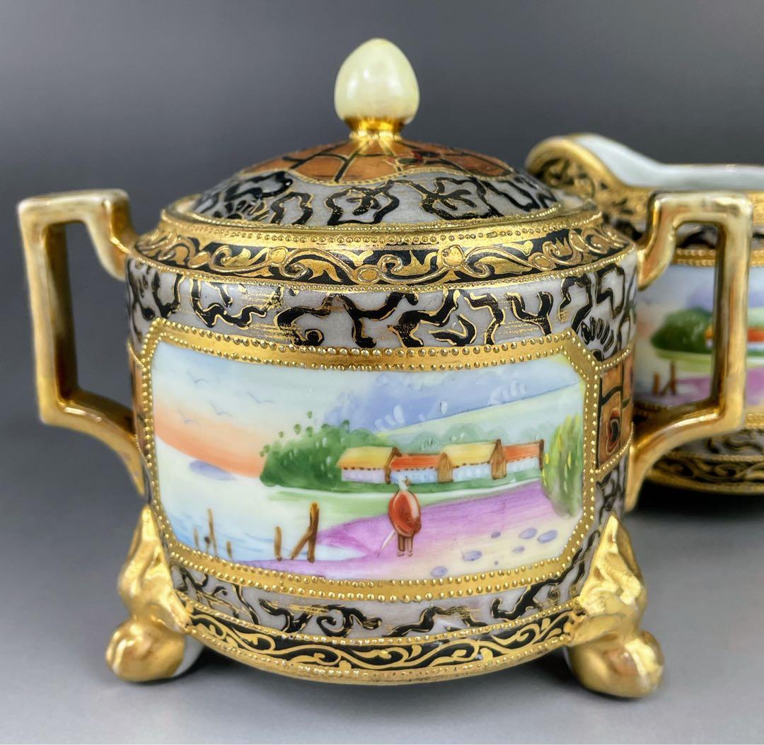 希少】オールドノリタケ アールヌーボー様式 風景紋 シュガーボウル