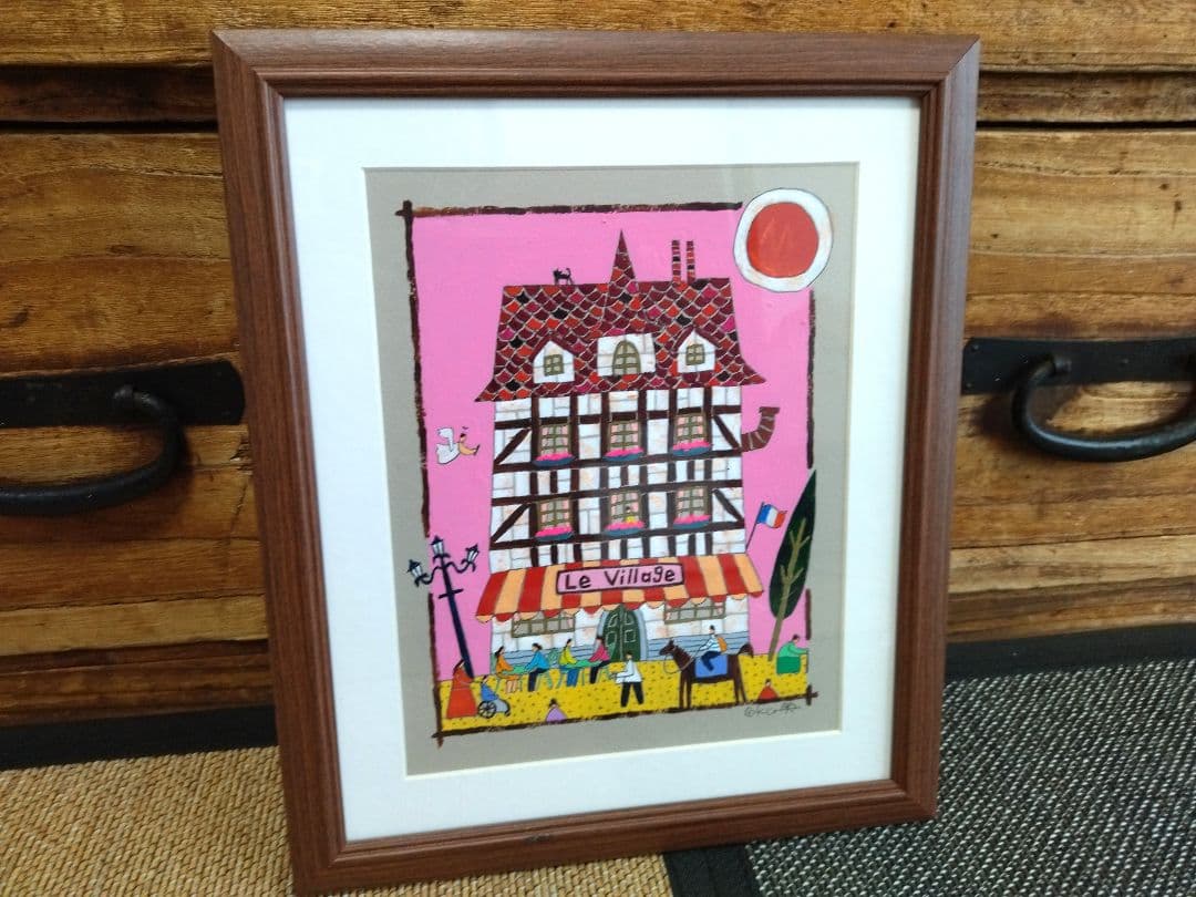 奥村ユズル　水彩画原画　ノルマンディーの小さなカフェ