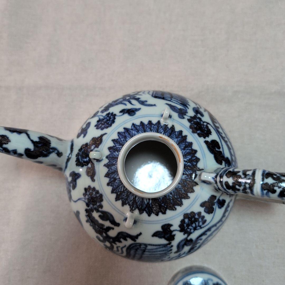 茶道具 染付水次 鳳凰 唐草紋