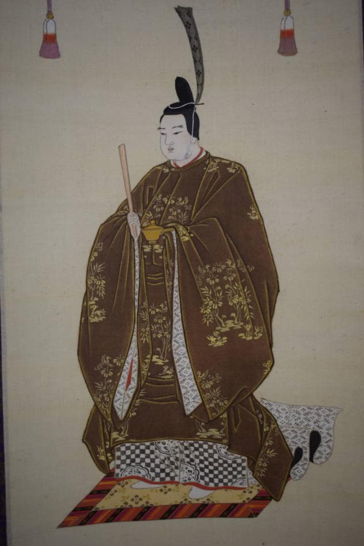 真作/鬼頭道恭/聖徳太子像図/人物図/杉共箱付/布袋屋掛軸HJ-698