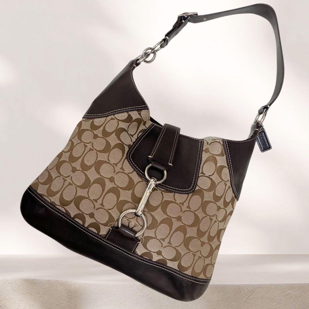 美品 COACH コーチ ワンショルダー バッグ シグネチャー ジャッキー 茶