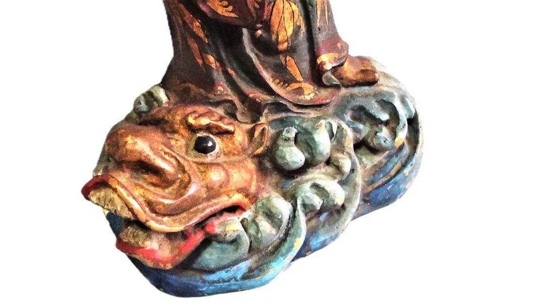 【 明治龍乗観音（騎龍観音) 】　49.8ｃｍ　金彩色絵真鍮像
