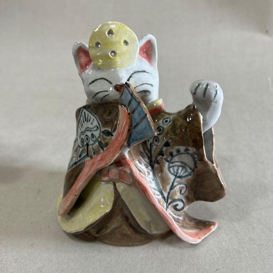 猫の招き雛人形 2体セット 陶器製
