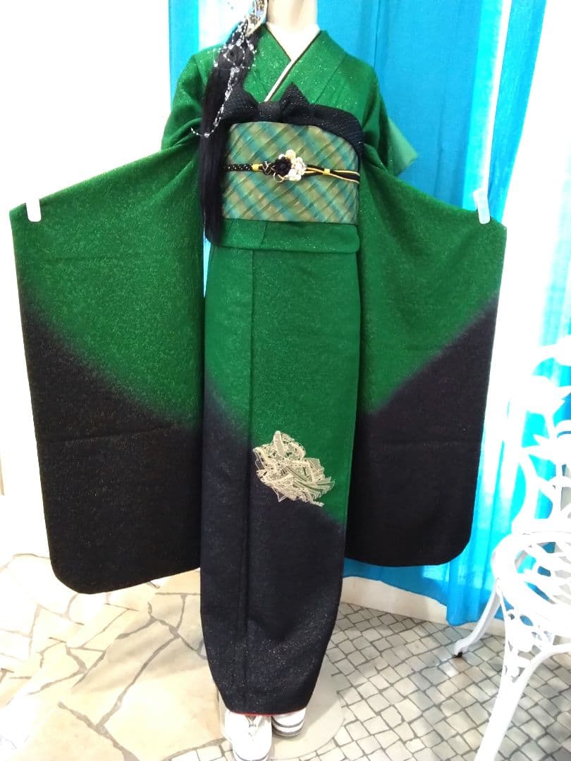 美品 絞り 地紋 金彩 鬘帯花文 花刺繍 逸品 フルセット 振袖 振り袖