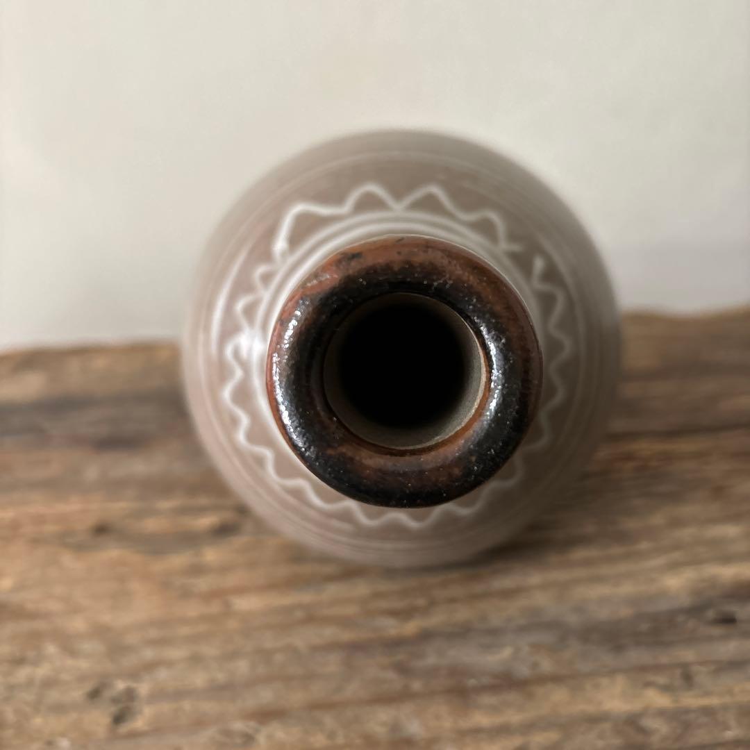 古丹波焼　えへんイッチン徳利　古陶磁.アンティーク.花入.古民芸.筒描　検:李朝