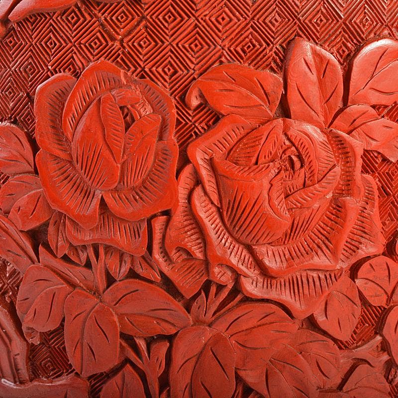 中国　剔紅　堆朱　内七宝　花文瓶　高さ約39㎝　唐木台付　Y　R7494B