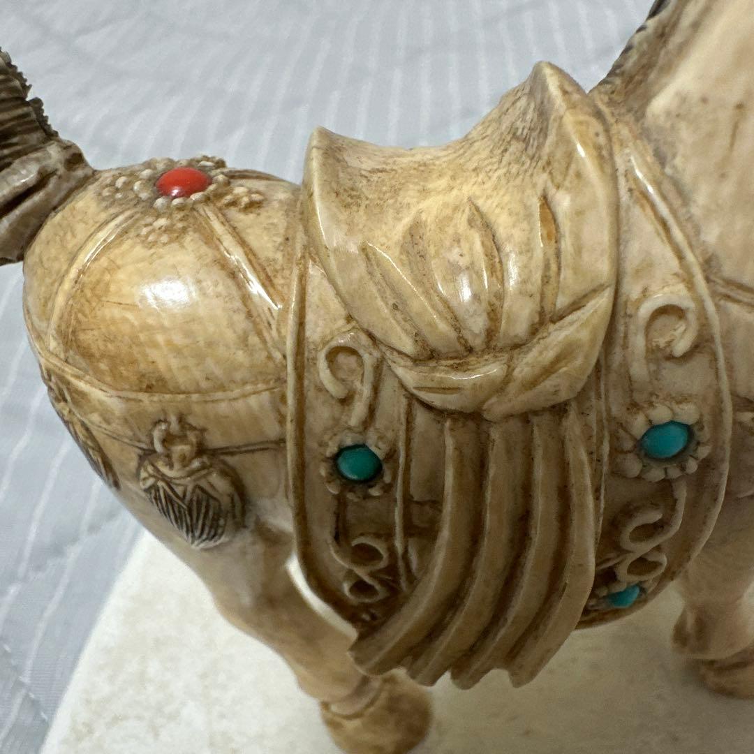 美品 馬 緑松石象嵌 装飾細密彫刻 縁起物 置物 時代物 古玩骨董品