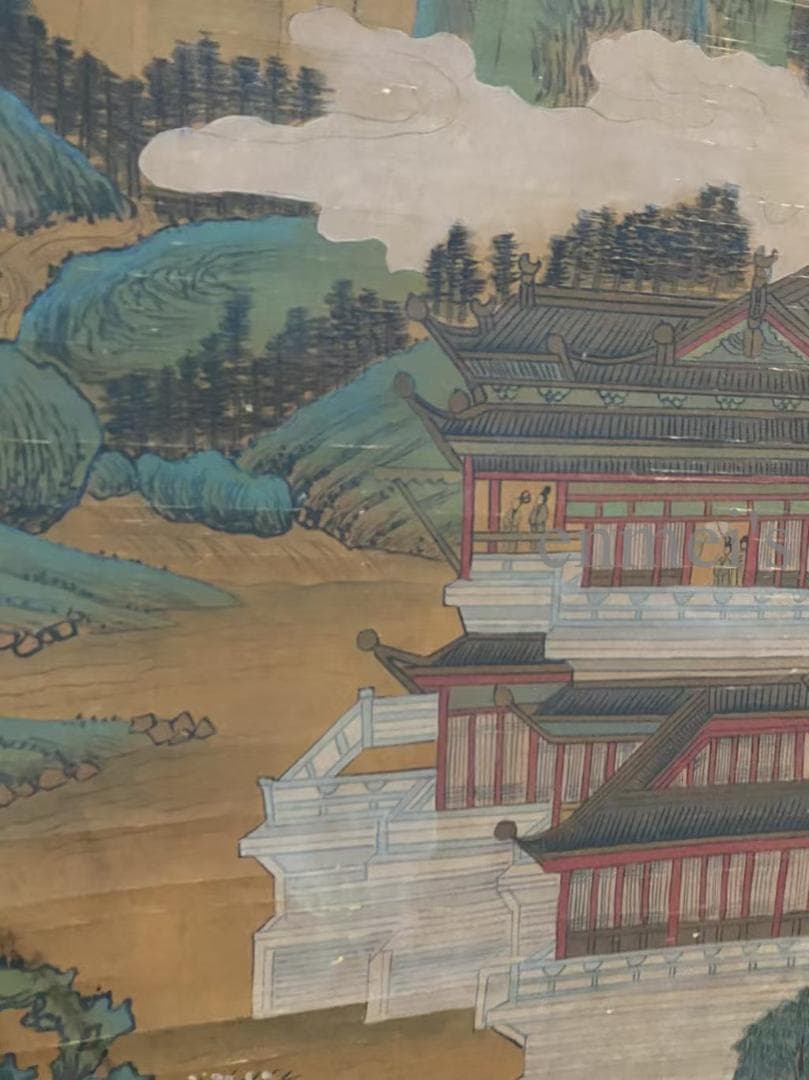 中国古美術 宋代 王希孟款 山水図 掛軸 絹本 肉筆 唐物 古画 書道