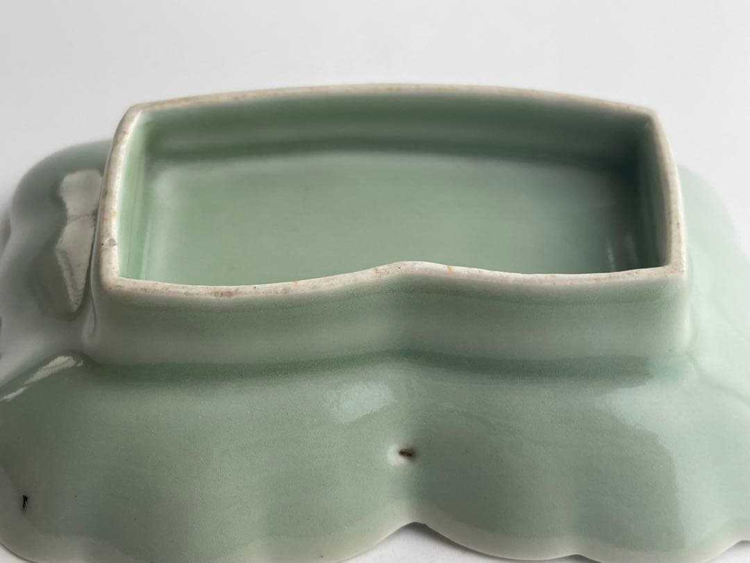 骨董 アンティーク 青磁 葉形 変形皿 向付 鍋島