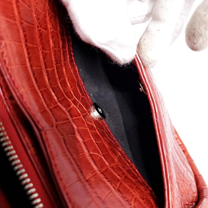 【美品】 BAGFAN クロコ レザー 本革 フラワーモチーフ ハンドバッグ