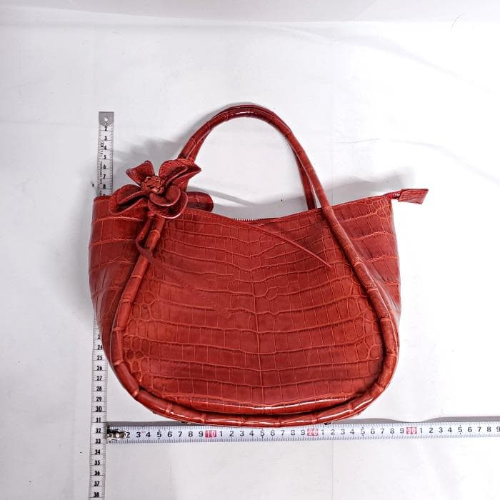 【美品】 BAGFAN クロコ レザー 本革 フラワーモチーフ ハンドバッグ