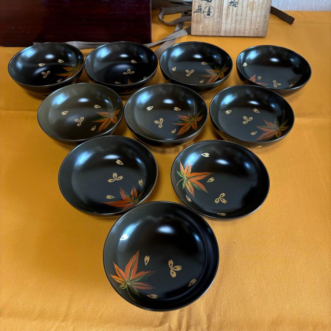 漆器 椀 10客セット 紅葉 小吸物椀 共箱 懐石 昭和レトロ アンティーク