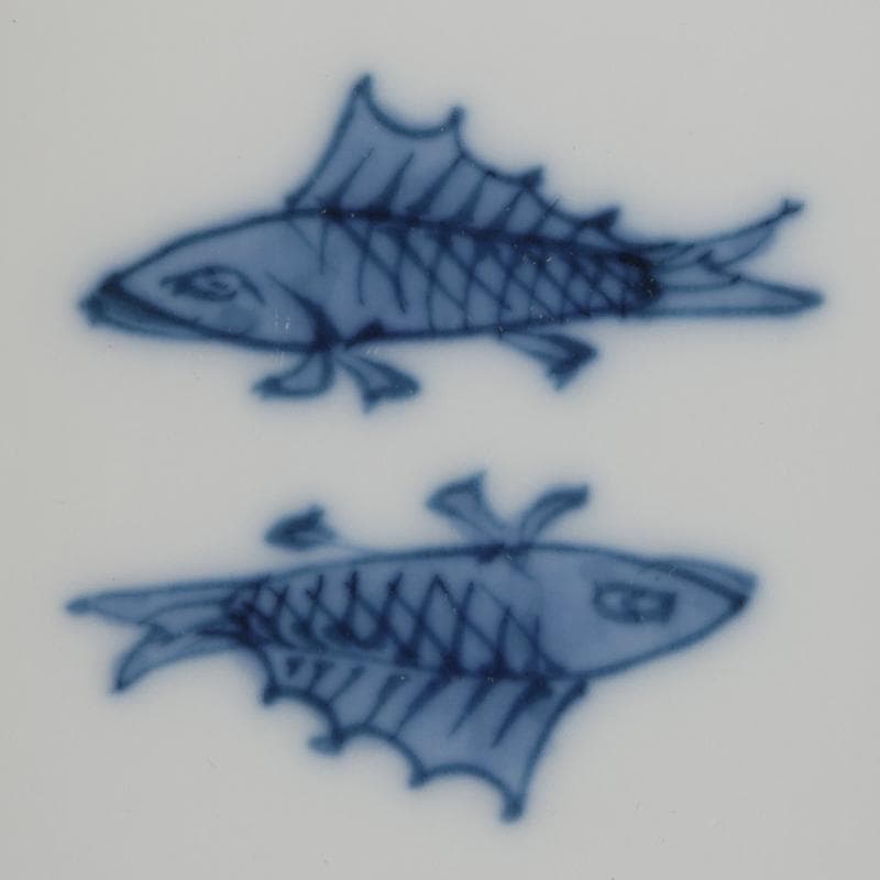 和食器　有田焼　館林源右衛門　染付　魚文　四方銘々皿　五客　共箱　V　R9102