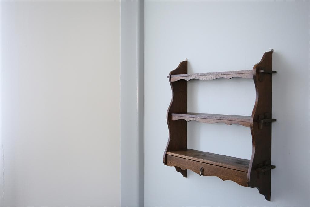 イギリスアンティーク木製ウォールシェルフ/壁掛けラック/飾り棚(92
