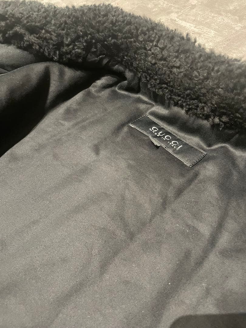 GUCCI ボア襟付きジャケット ダークブルー