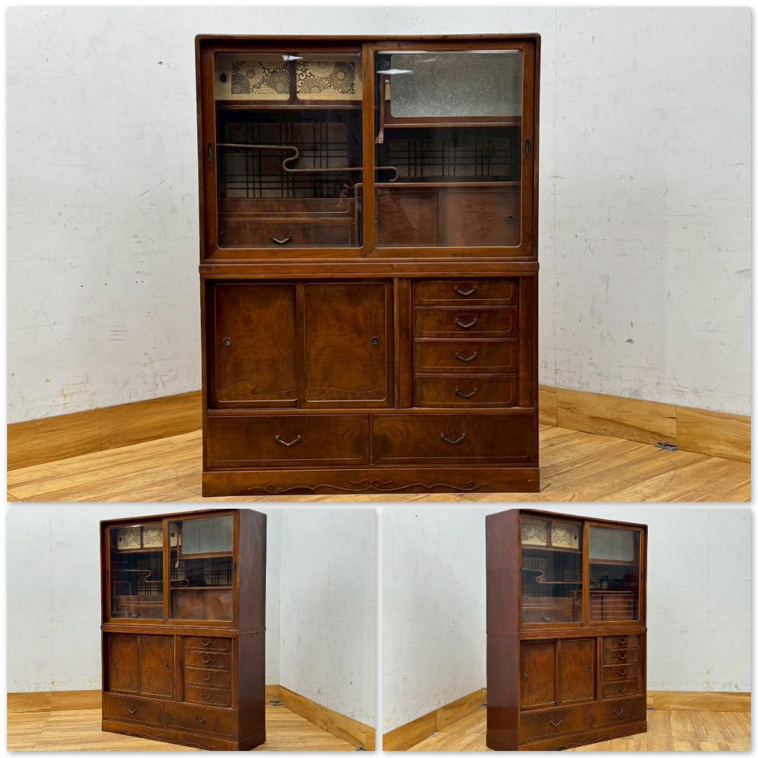 唐木家具 茶箪笥 飾り棚 違い棚 紫檀調 昭和レトロ ビンテージ 送料込み