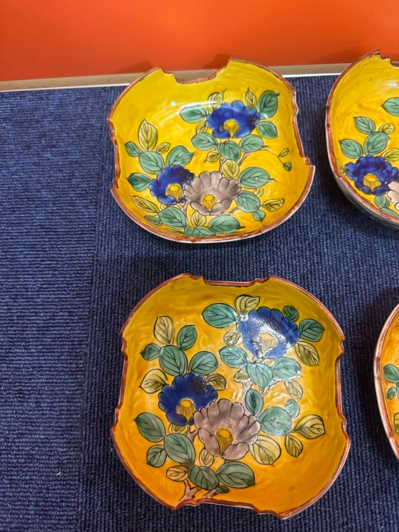 1580 九谷焼 古九谷 椿の図 皿6客 時代物