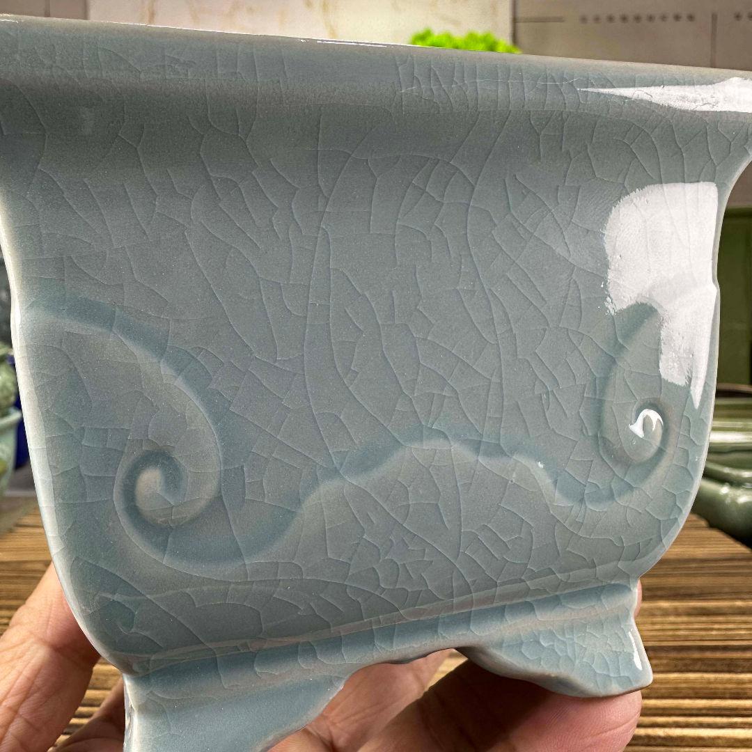 祥雲四方笠盆栽鉢 青磁鉢 山野草鉢 多肉植物 植木鉢 小品大品盆栽鉢