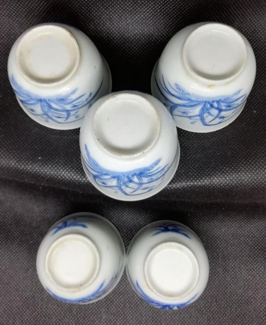 お値下げ】骨董 煎茶茶碗 蘭の図（ぐい飲み）5客 ホツ有り お値下げ】骨董