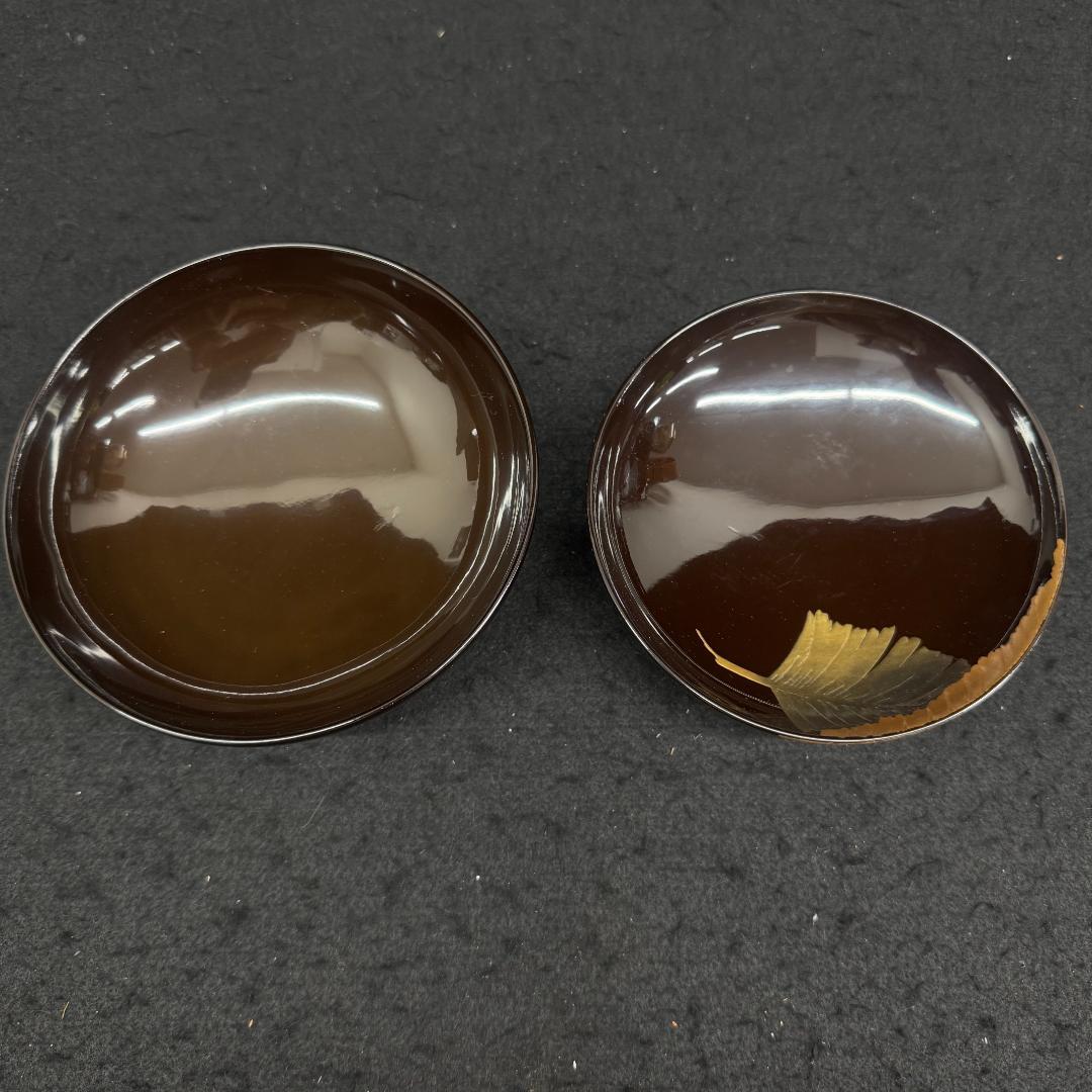 木製漆塗 蒔絵 吸物椀５客 時代物 輪島塗 漆器　葉っぱ　カタツムリ共箱