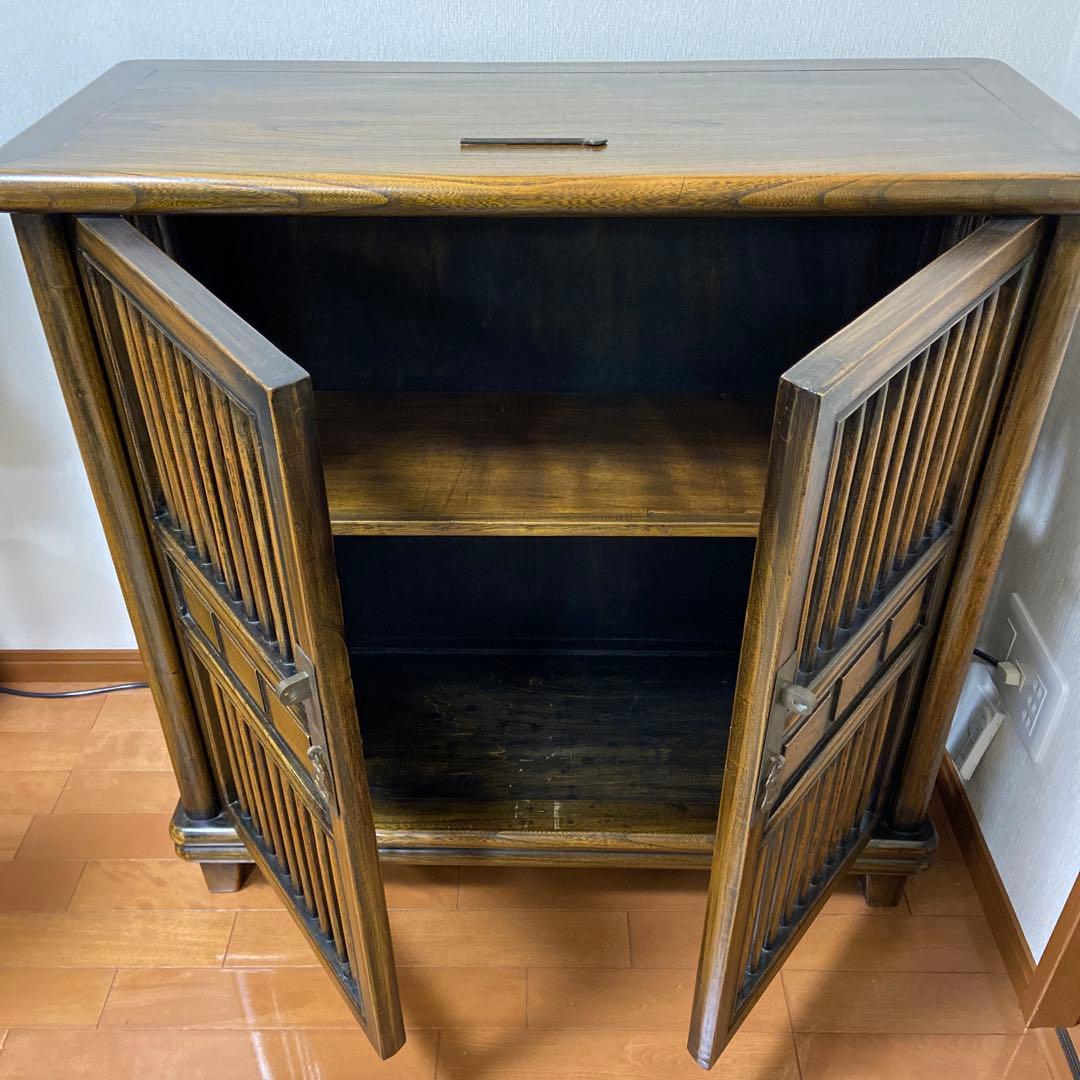 アンティーク木製キャビネット ダークブラウン スラット扉