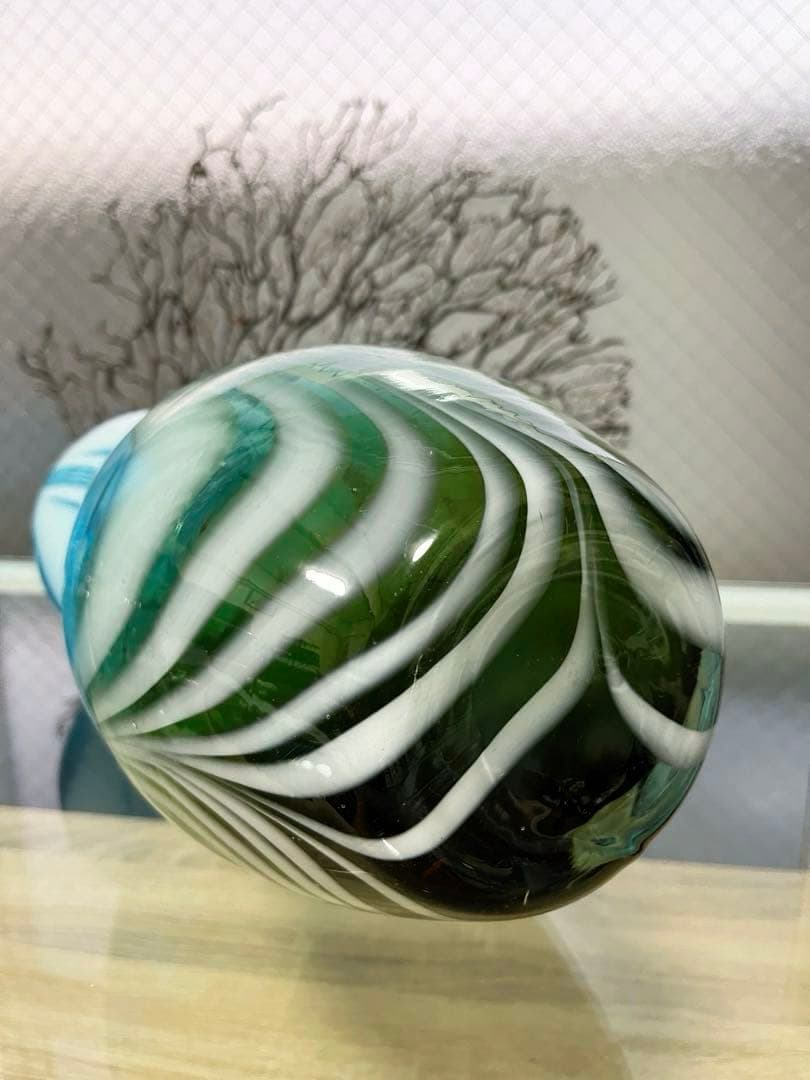 骨董 時代ガラス ショップ アート 掻き揚げ グラデーション 瓢型 花器