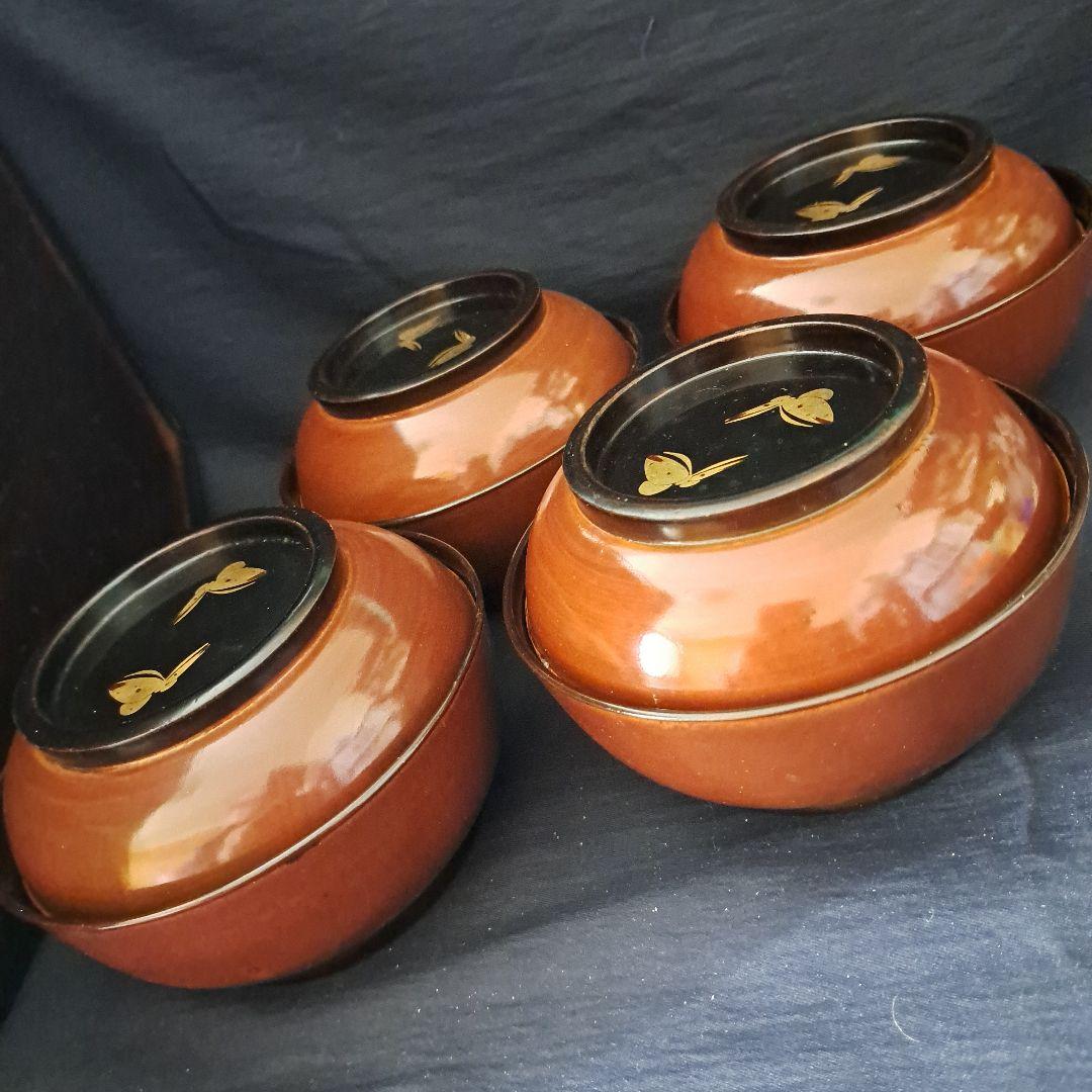 「輪島のお椀(わん)をお正月に！」金蒔絵(きんまきえ)漆器 4客セット 骨董アン