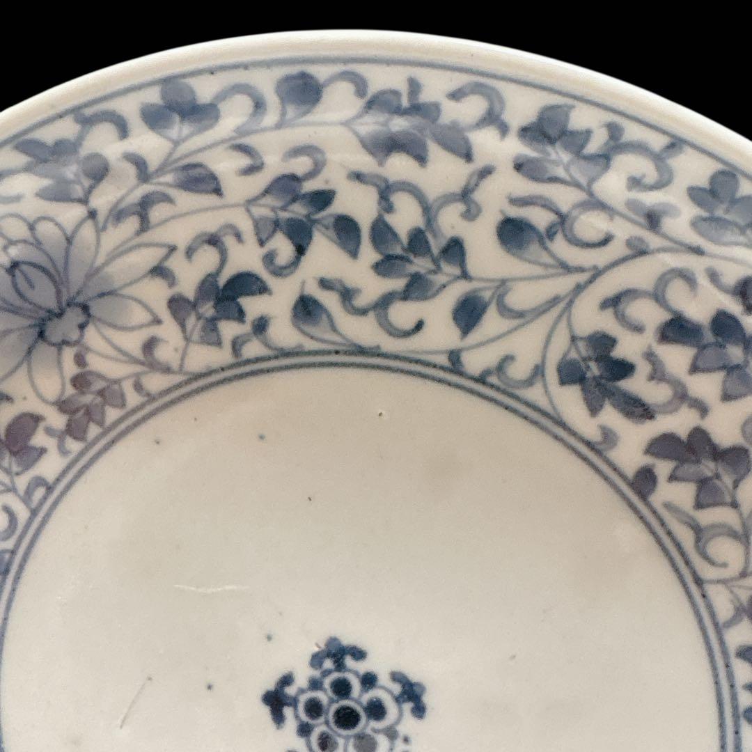 骨董品 アンティーク 渦福銘 花唐草 有田焼 皿 丸皿 染付け 中皿 江戸中期
